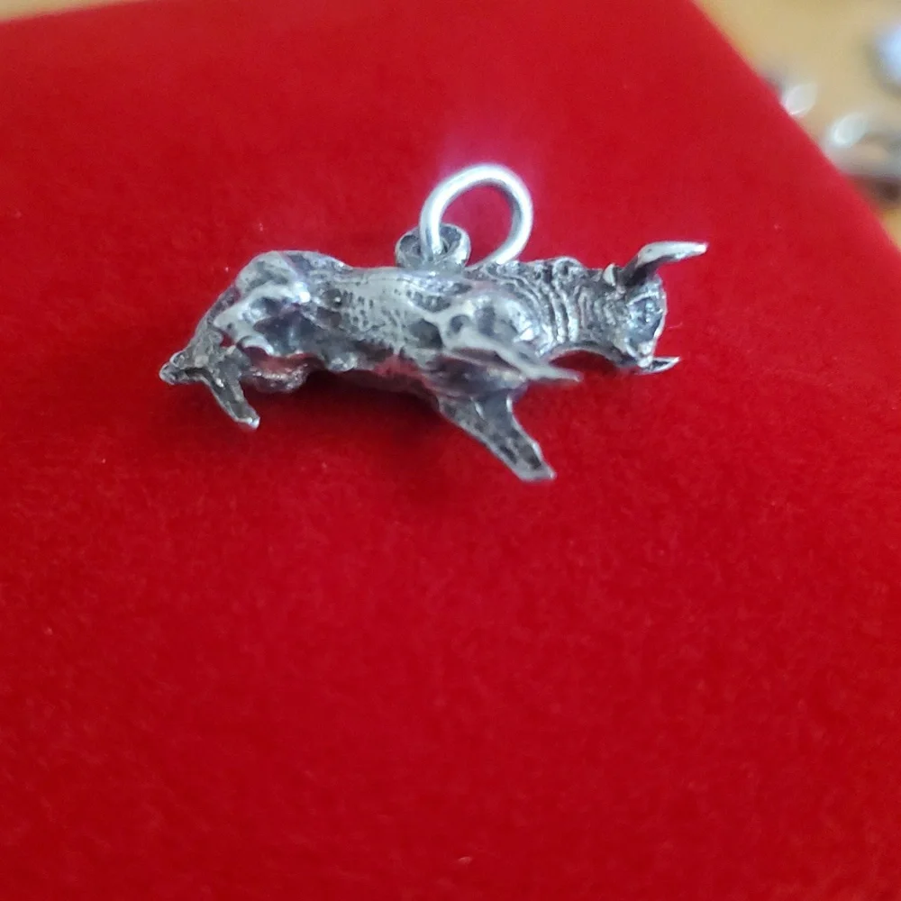 Sterling Silver Bull Charm Pendant - Silver